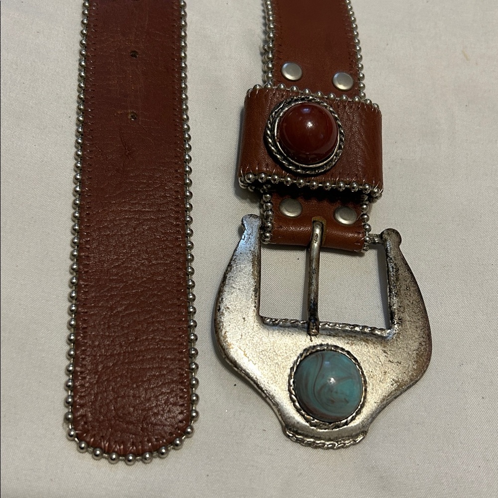 ๐ธ30%Off2๐ Leatherock brown stone leather belt poncho buckle - Picture 5 of 11